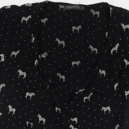 Sugarhill Womens Black Polka Dot Viscose Wrap Dress Size 10 V-Neck Tie