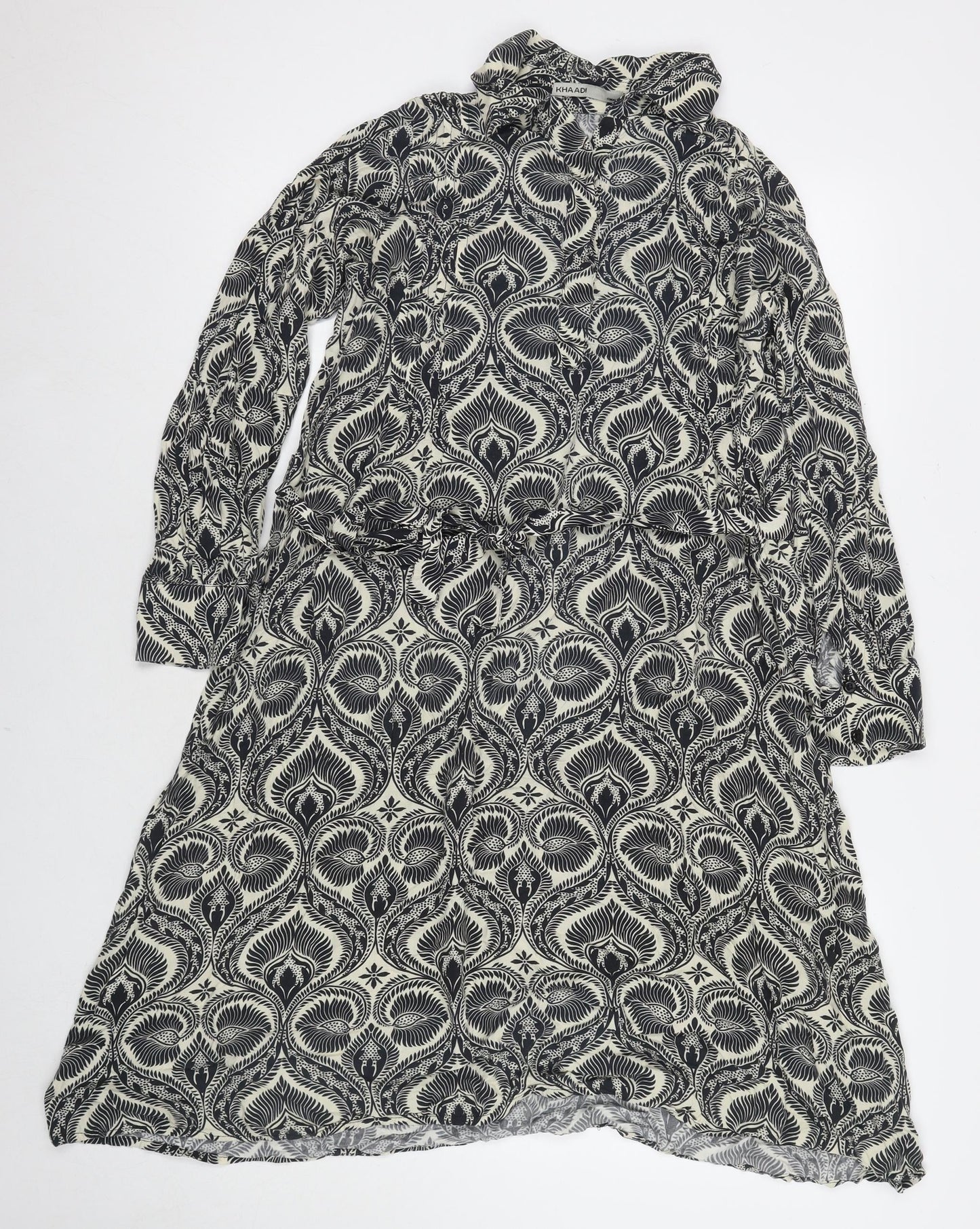 Khaadi Womens Black Geometric Viscose Shirt Dress Size S Collared Button