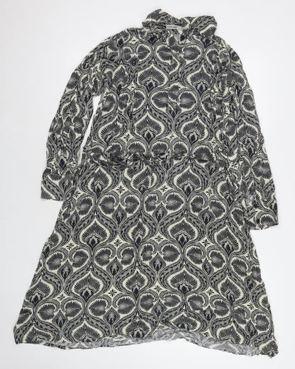 Khaadi Womens Black Geometric Viscose Shirt Dress Size S Collared Button