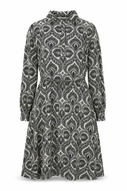 Khaadi Womens Black Geometric Viscose Shirt Dress Size S Collared Button