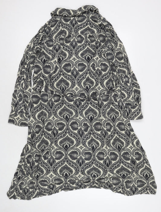Khaadi Womens Black Geometric Viscose Shirt Dress Size S Collared Button