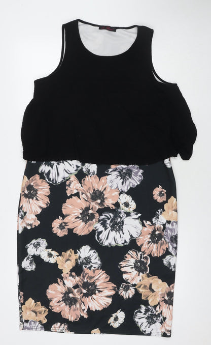 So Fabulous Womens Black Floral Polyester A-Line Size 18 Scoop Neck Pullover