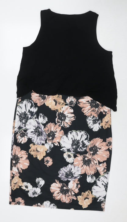 So Fabulous Womens Black Floral Polyester A-Line Size 18 Scoop Neck Pullover