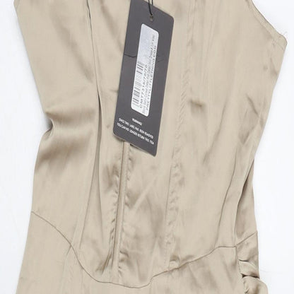 PRETTYLITTLETHING Womens Beige Polyester A-Line Size 8 Square Neck Zip