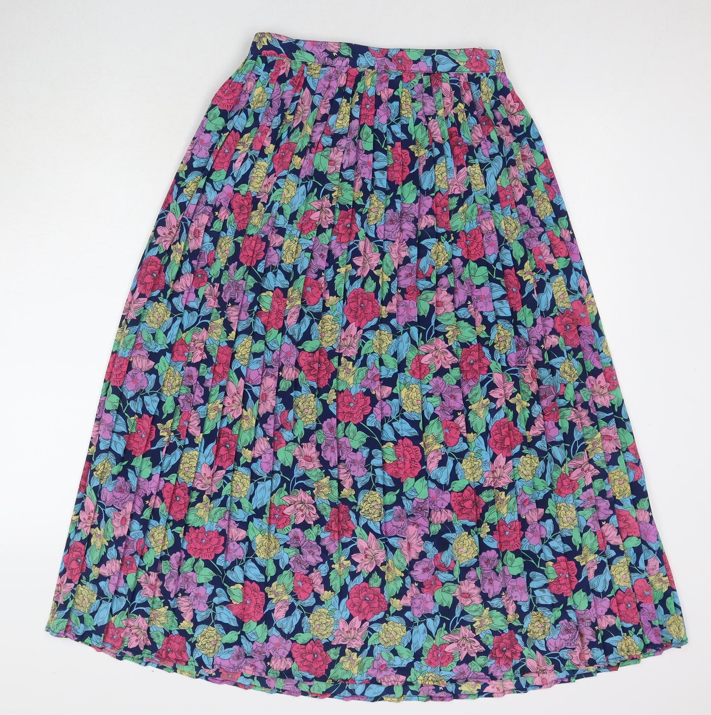 Solo Womens Multicoloured Floral Viscose Pleated Skirt Size 12 Zip