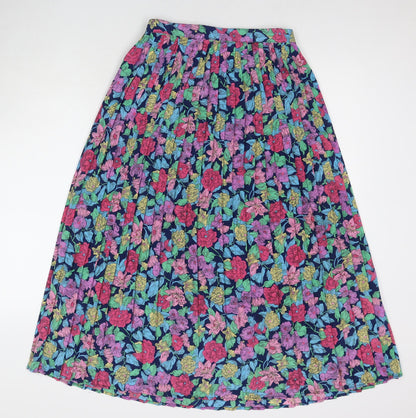 Solo Womens Multicoloured Floral Viscose Pleated Skirt Size 12 Zip