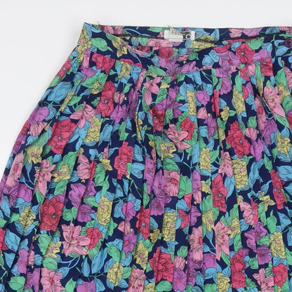 Solo Womens Multicoloured Floral Viscose Pleated Skirt Size 12 Zip