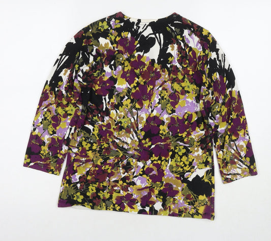 Adrienne Vittadini Womens Multicoloured Round Neck Floral Polyester Cardigan Jumper Size S