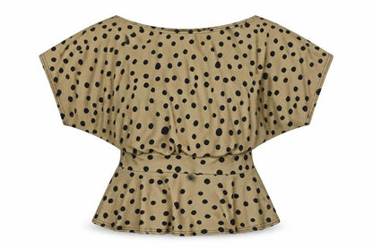 Miss Figa Womens Brown Polka Dot Polyester Basic Blouse Size 10 Boat Neck