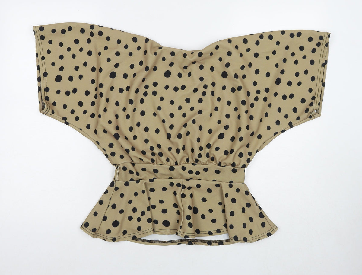 Miss Figa Womens Brown Polka Dot Polyester Basic Blouse Size 10 Boat Neck