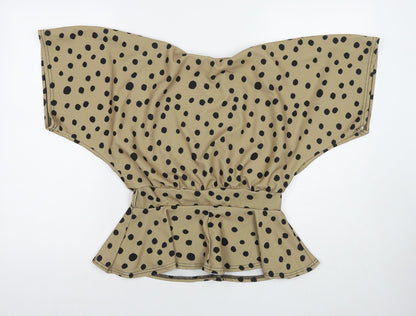 Miss Figa Womens Brown Polka Dot Polyester Basic Blouse Size 10 Boat Neck