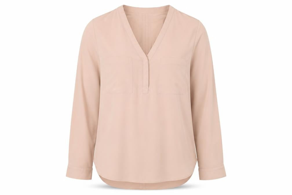 Marks and Spencer Womens Beige Polyester Basic Blouse Size 12 V-Neck