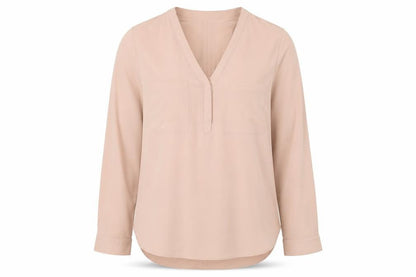Marks and Spencer Womens Beige Polyester Basic Blouse Size 12 V-Neck