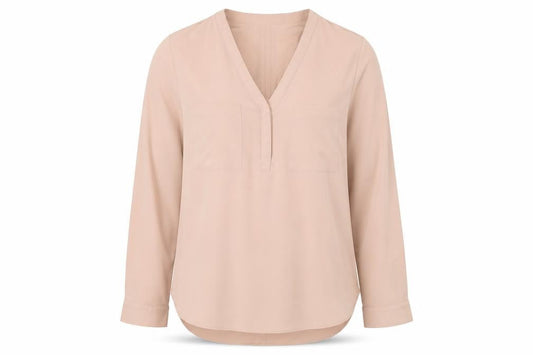 Marks and Spencer Womens Beige Polyester Basic Blouse Size 12 V-Neck
