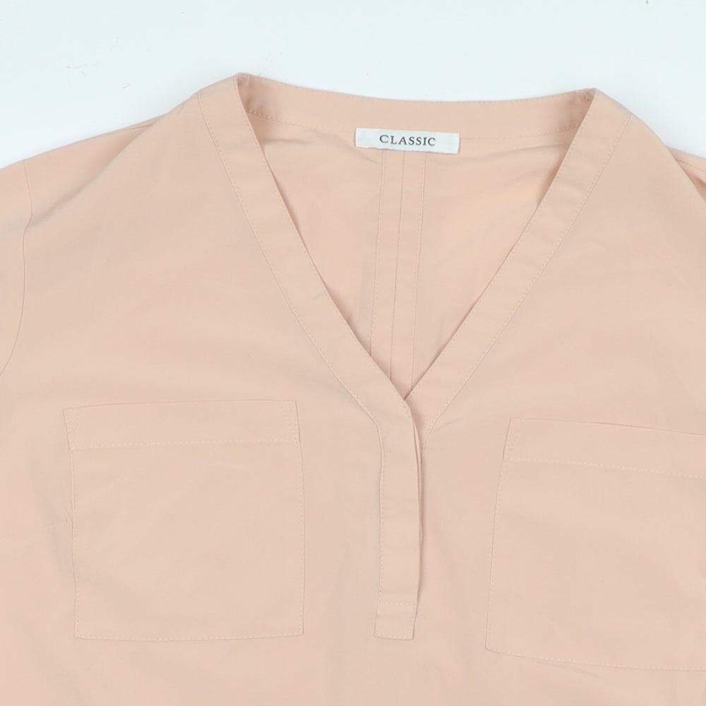 Marks and Spencer Womens Beige Polyester Basic Blouse Size 12 V-Neck
