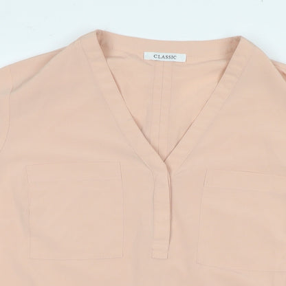 Marks and Spencer Womens Beige Polyester Basic Blouse Size 12 V-Neck