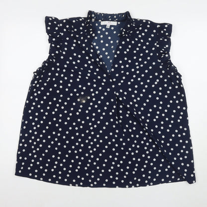 Julipa Womens Blue Polka Dot Polyester Basic Blouse Size 20 Round Neck