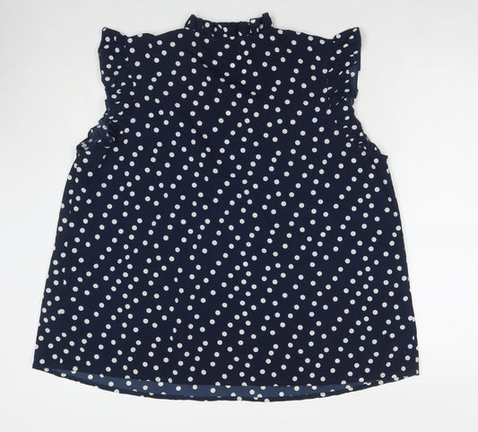 Julipa Womens Blue Polka Dot Polyester Basic Blouse Size 20 Round Neck