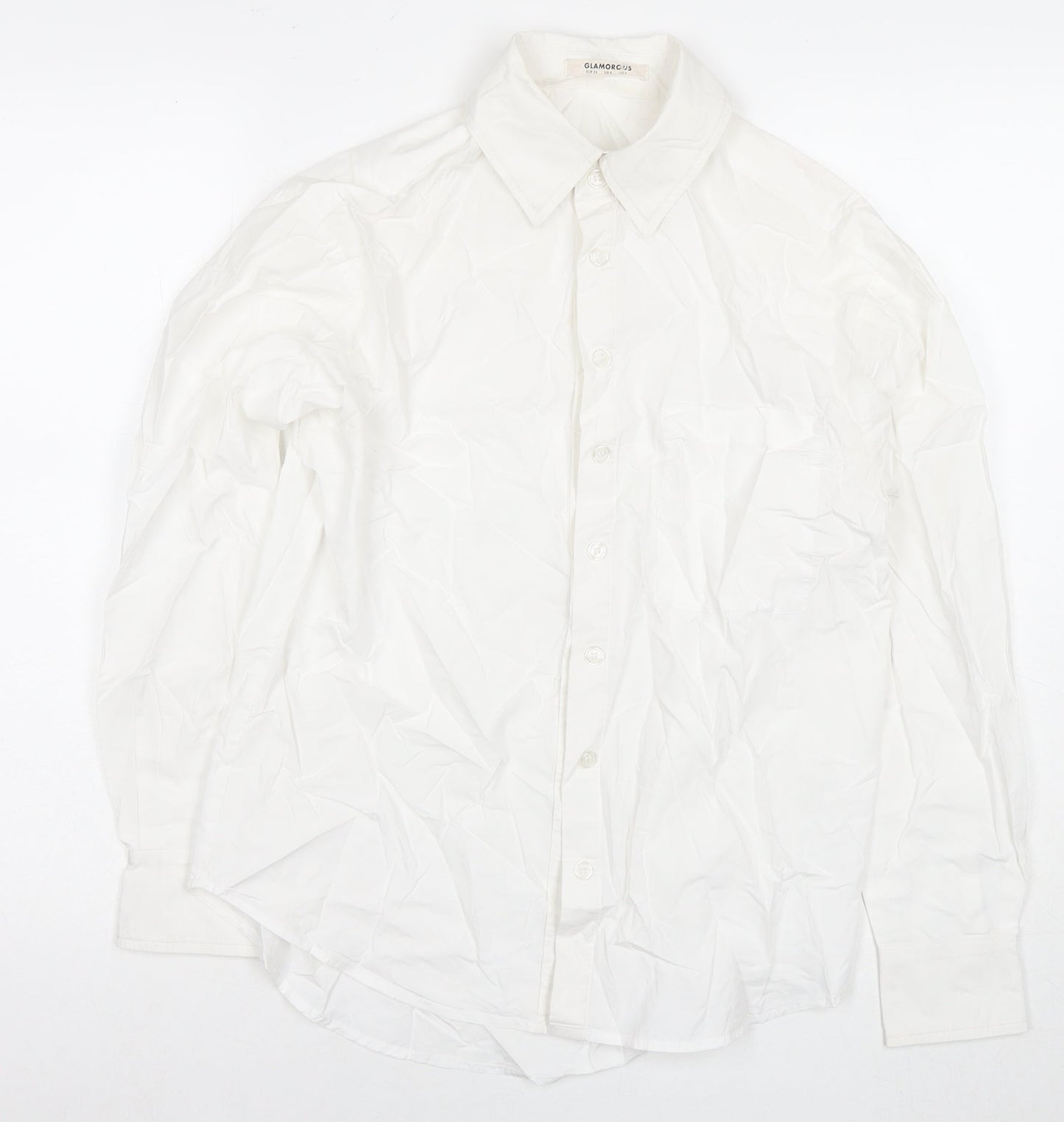 Glamorous Womens White Viscose Basic Button-Up Size 8 Collared