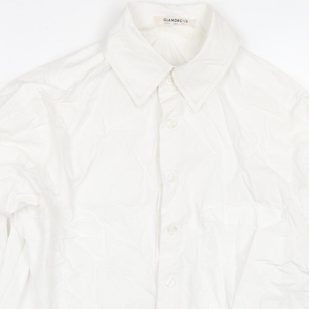 Glamorous Womens White Viscose Basic Button-Up Size 8 Collared