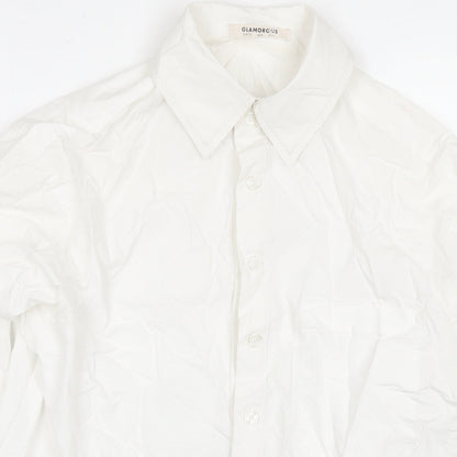 Glamorous Womens White Viscose Basic Button-Up Size 8 Collared