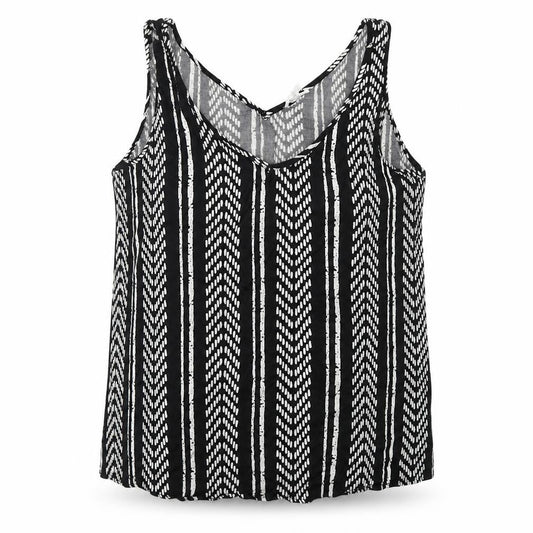 Tribal Womens Black Geometric Viscose Basic Tank Size M V-Neck
