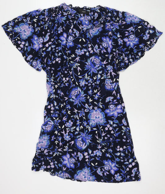 NEXT Womens Blue Floral Viscose A-Line Size 12 V-Neck Pullover