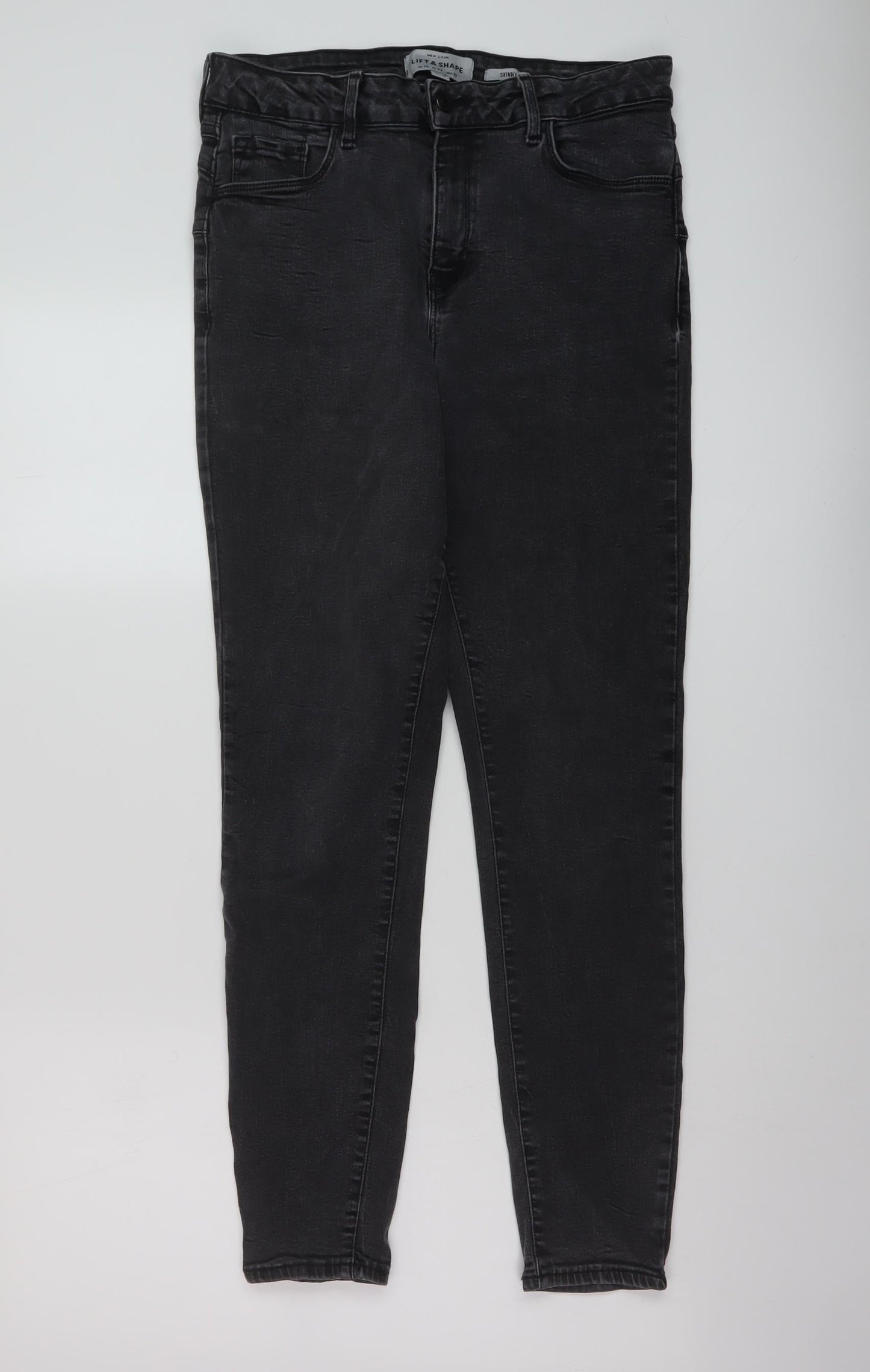 New Look Womens Grey Cotton Skinny Jeans Size 14 L27 in Regular Button