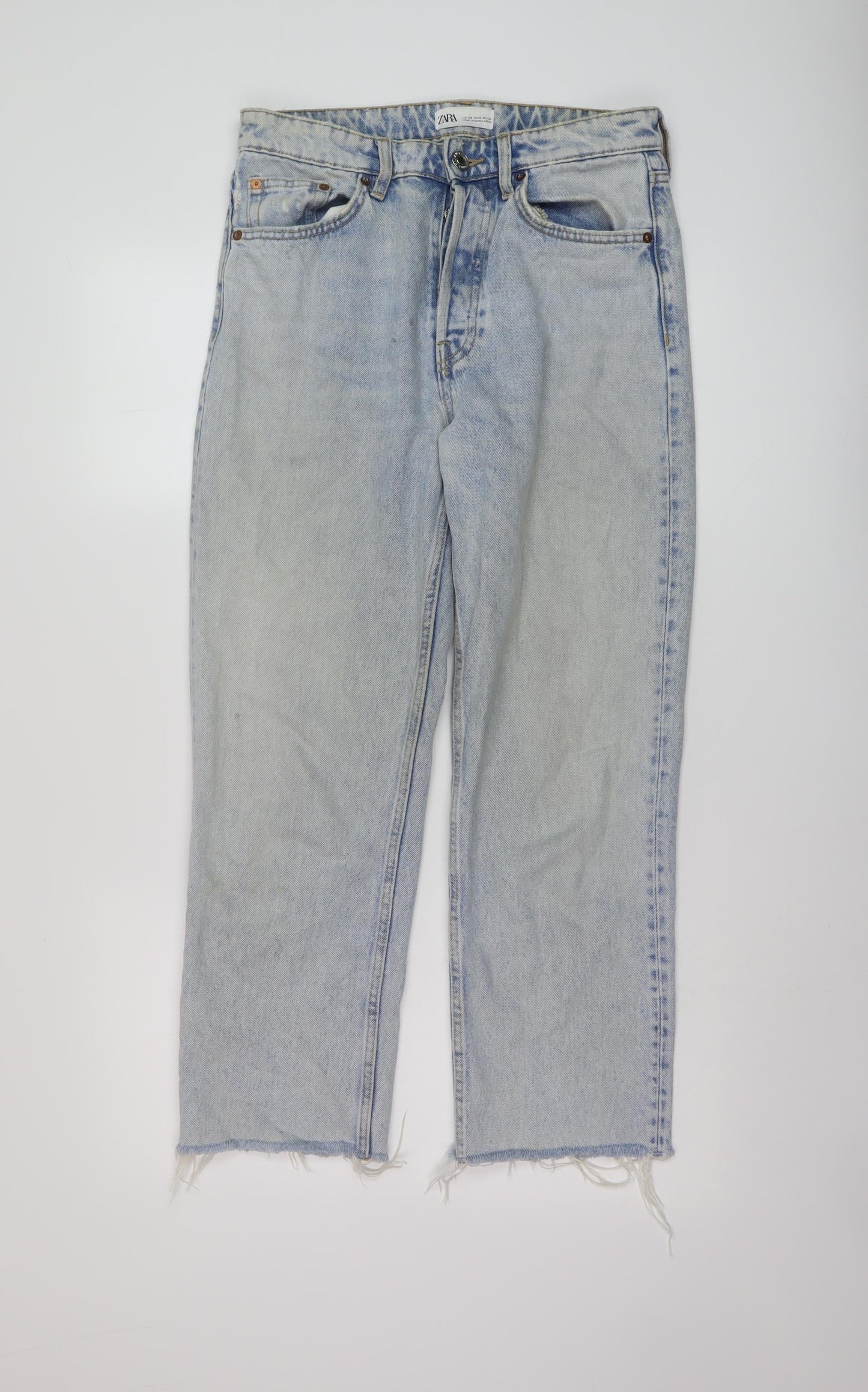 Zara Womens Blue Cotton Straight Jeans Size 10 L26 in Regular Button