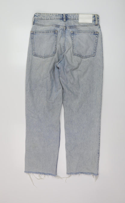 Zara Womens Blue Cotton Straight Jeans Size 10 L26 in Regular Button
