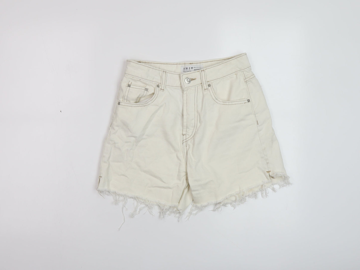 Denim & Co. Womens Ivory Cotton Mom Shorts Size 8 L5 in Regular Button