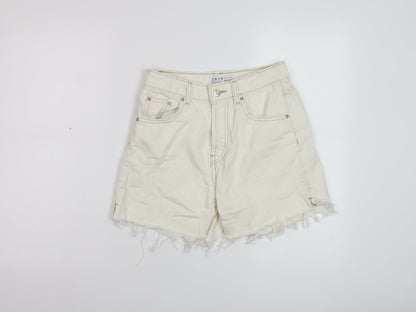 Denim & Co. Womens Ivory Cotton Mom Shorts Size 8 L5 in Regular Button