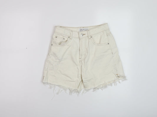 Denim & Co. Womens Ivory Cotton Mom Shorts Size 8 L5 in Regular Button