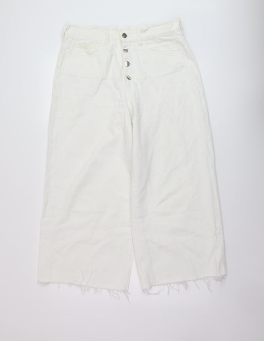 Denim & Co. Womens White Cotton Wide-Leg Jeans Size 12 L24 in Regular Button