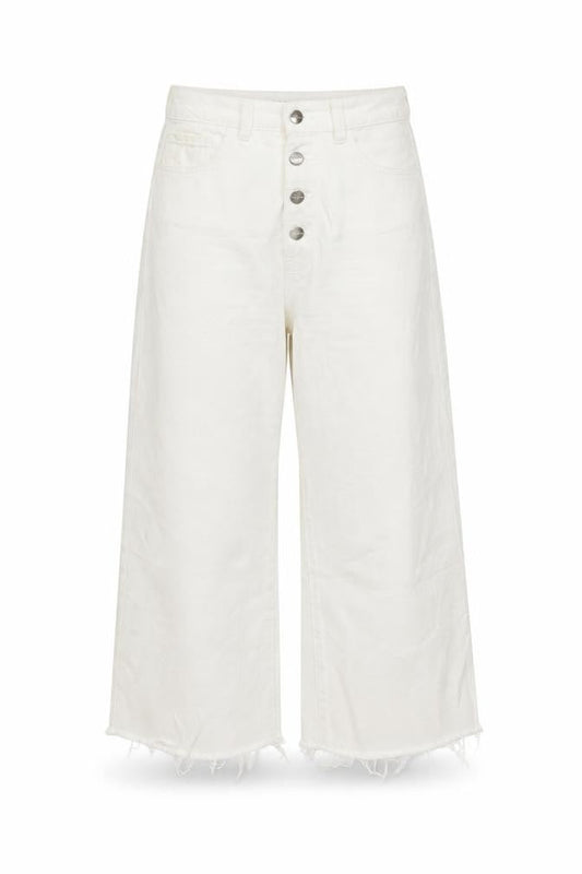 Front view of Denim & Co. women’s white cotton wide-leg jeans, size UK 12, 24-inch leg regular button