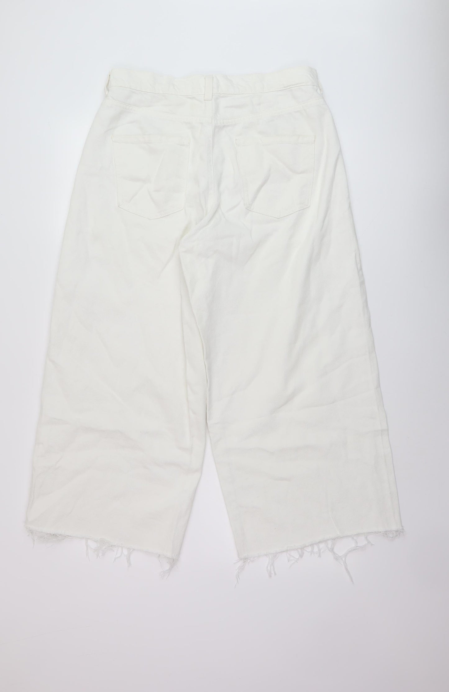 Denim & Co. Womens White Cotton Wide-Leg Jeans Size 12 L24 in Regular Button