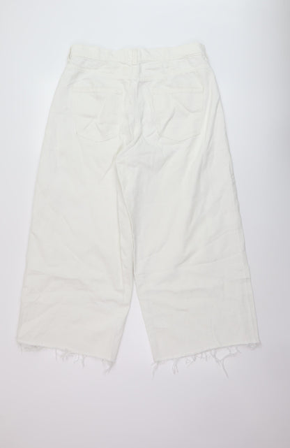 Denim & Co. Womens White Cotton Wide-Leg Jeans Size 12 L24 in Regular Button