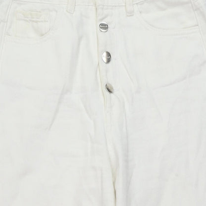 Denim & Co. Womens White Cotton Wide-Leg Jeans Size 12 L24 in Regular Button