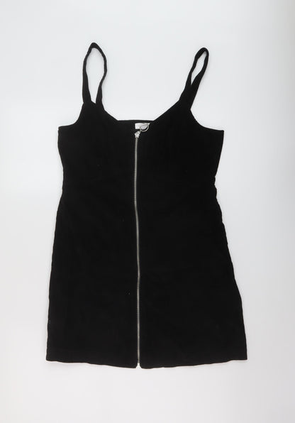 Topshop Womens Black Cotton A-Line Size 12 V-Neck Zip