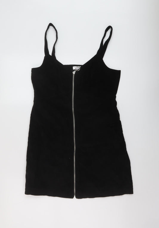 Topshop Womens Black Cotton A-Line Size 12 V-Neck Zip