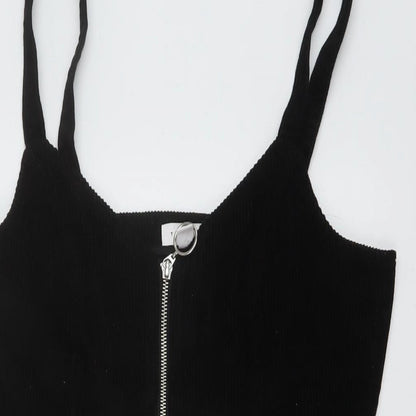 Topshop Womens Black Cotton A-Line Size 12 V-Neck Zip