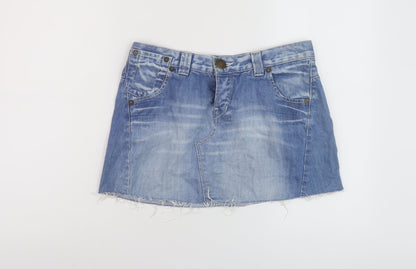 Oasis Womens Blue Cotton Mini Skirt Size 10 Button
