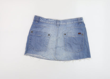 Oasis Womens Blue Cotton Mini Skirt Size 10 Button