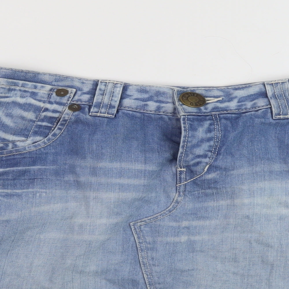 Oasis Womens Blue Cotton Mini Skirt Size 10 Button