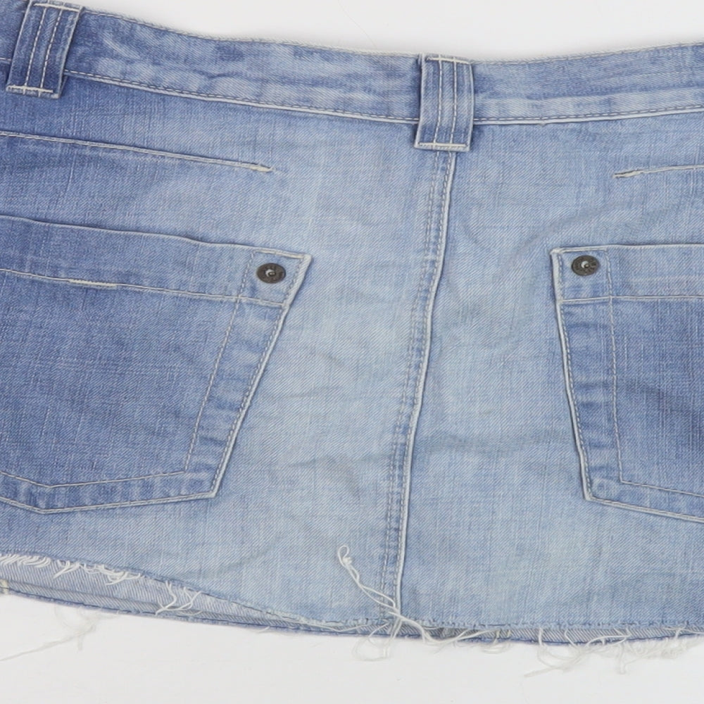 Oasis Womens Blue Cotton Mini Skirt Size 10 Button