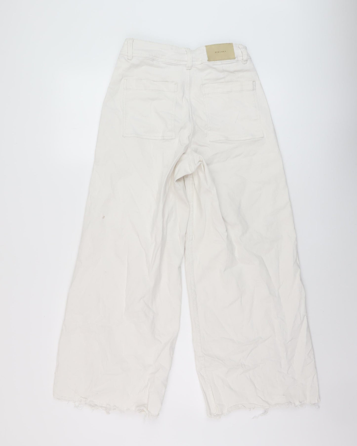 Bershka Womens White Cotton Wide-Leg Jeans Size 8 L26 in Regular Button