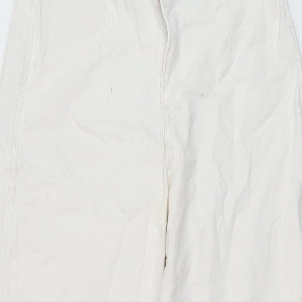 Bershka Womens White Cotton Wide-Leg Jeans Size 8 L26 in Regular Button