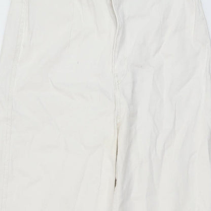Bershka Womens White Cotton Wide-Leg Jeans Size 8 L26 in Regular Button