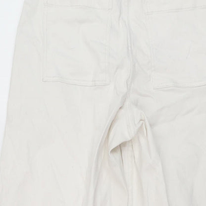 Bershka Womens White Cotton Wide-Leg Jeans Size 8 L26 in Regular Button