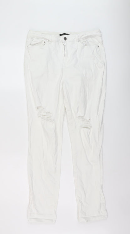 George Womens White Cotton Straight Jeans Size 14 L28 in Regular Button